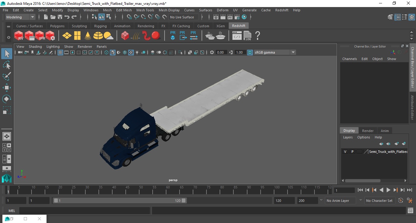 3D Semi Truck with Flatbed Trailer