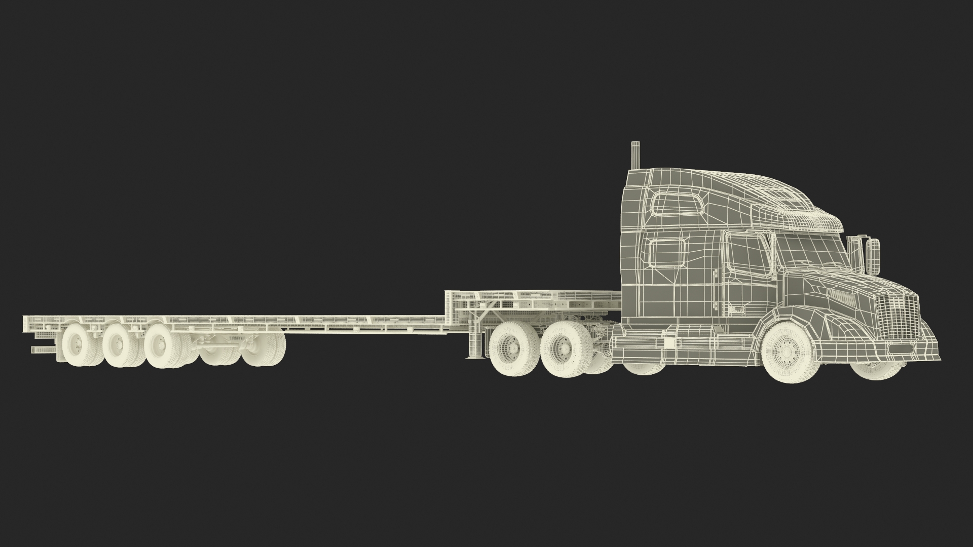 3D Semi Truck with Flatbed Trailer