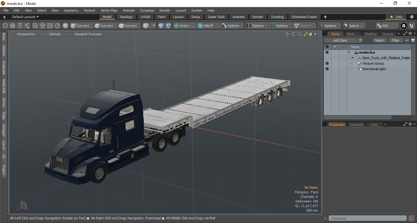 3D Semi Truck with Flatbed Trailer