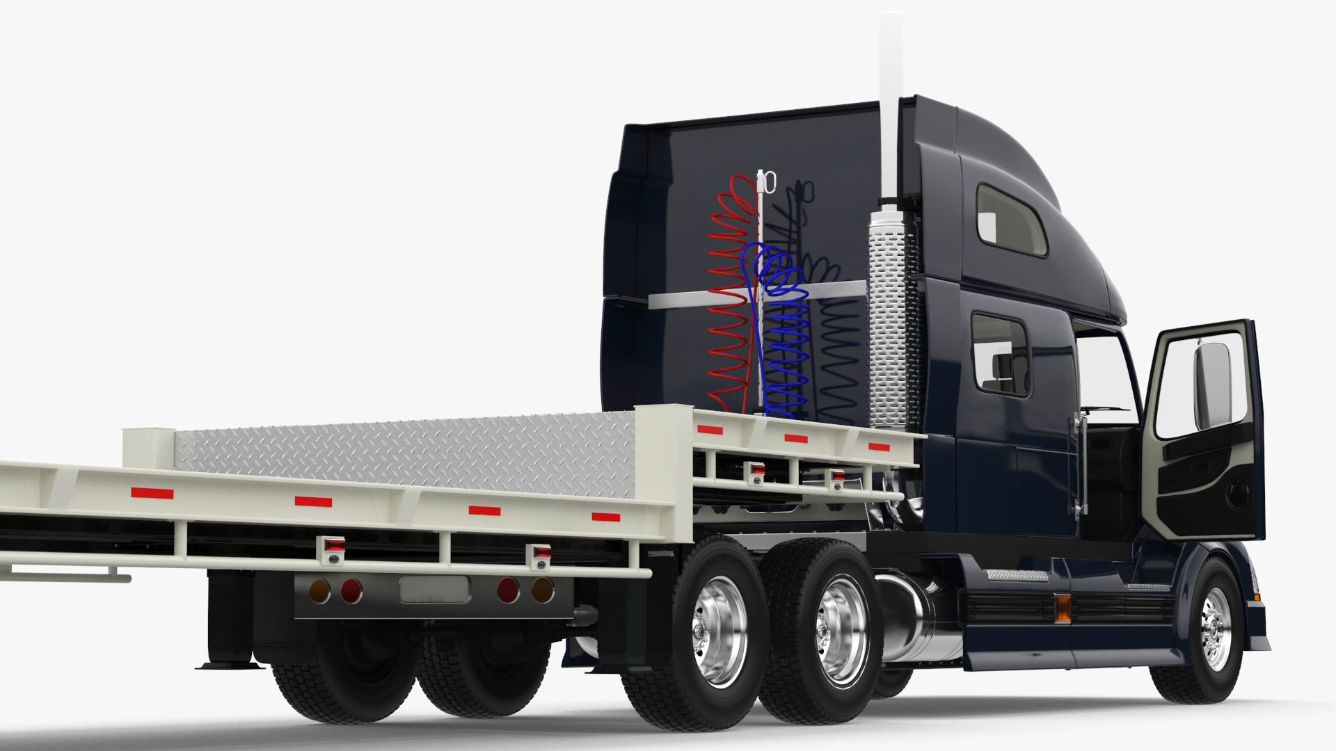 3D Semi Truck with Flatbed Trailer