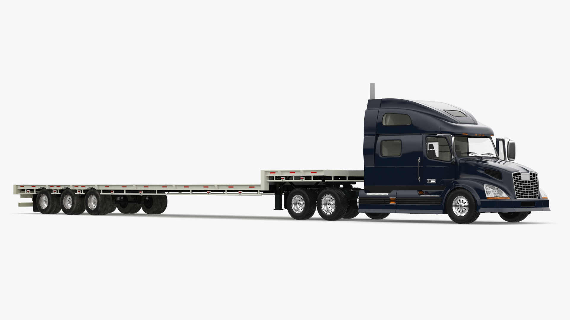 3D Semi Truck with Flatbed Trailer