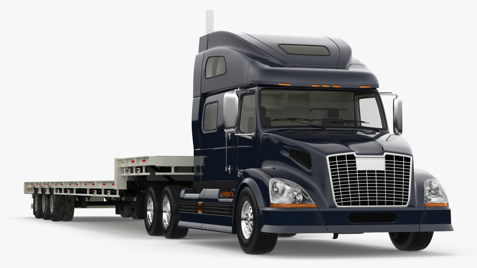 3D Semi Truck with Flatbed Trailer
