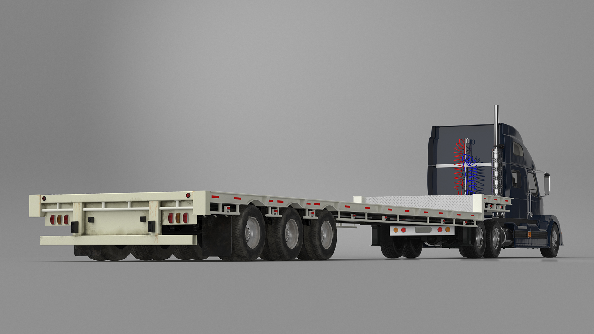 3D Semi Truck with Flatbed Trailer