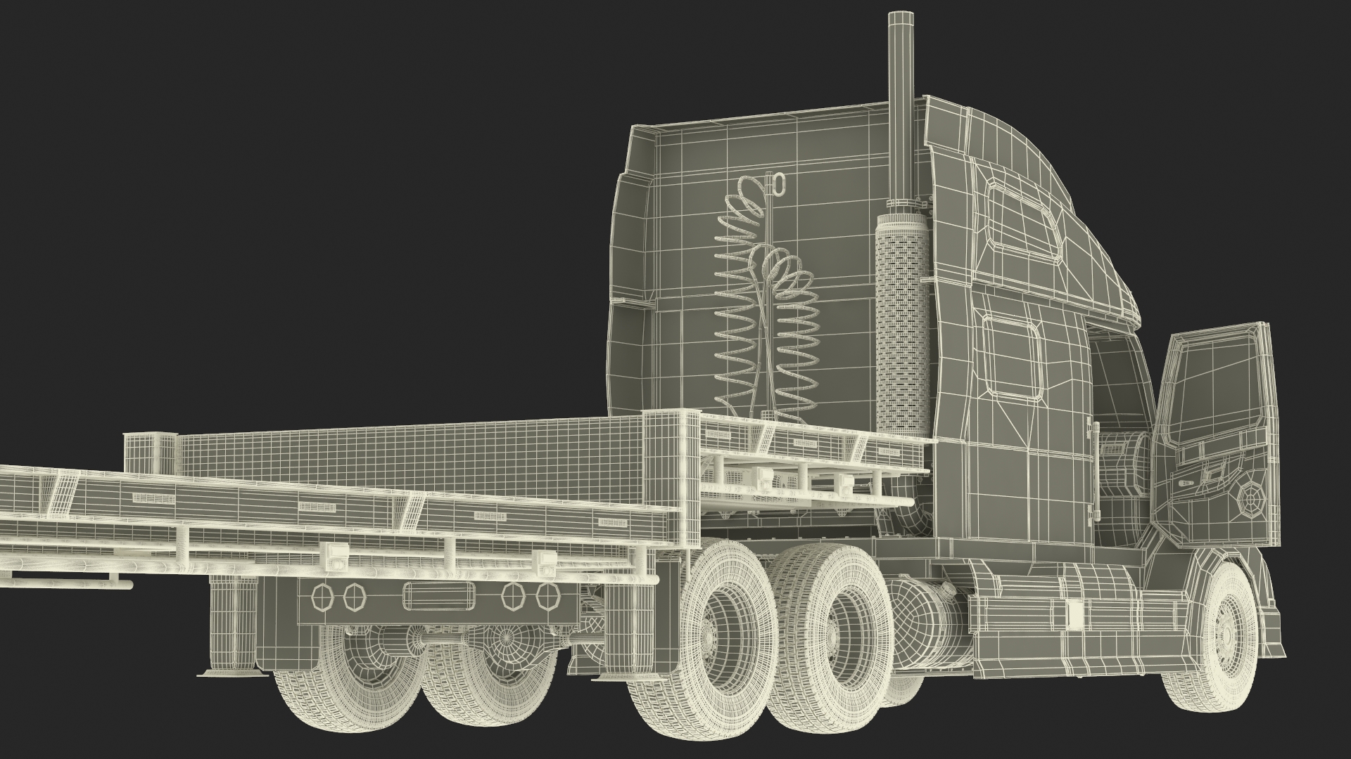 3D Semi Truck with Flatbed Trailer
