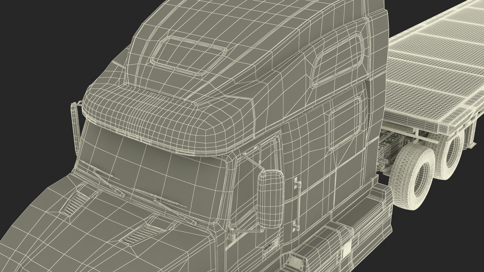 3D Semi Truck with Flatbed Trailer