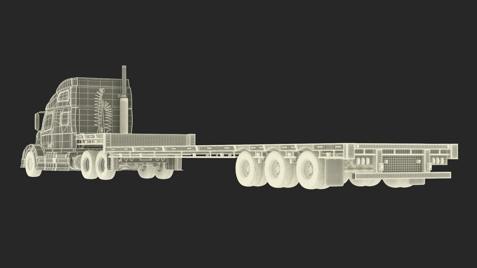 3D Semi Truck with Flatbed Trailer