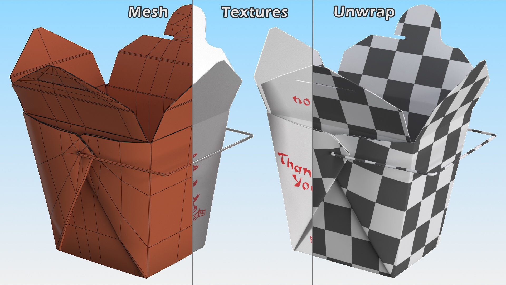 3D Chinese Restaurant Opened Takeout Box 32 Oz model