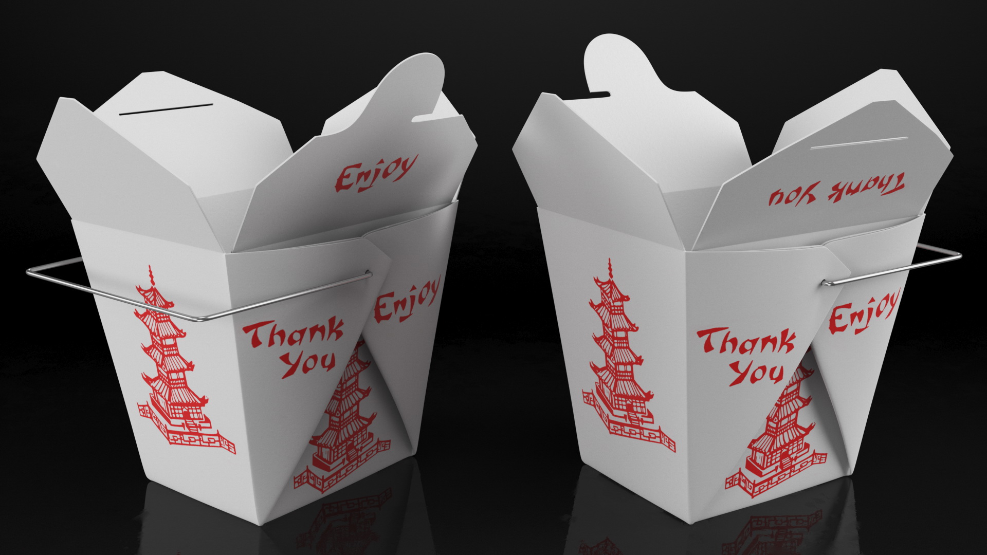 3D Chinese Restaurant Opened Takeout Box 32 Oz model