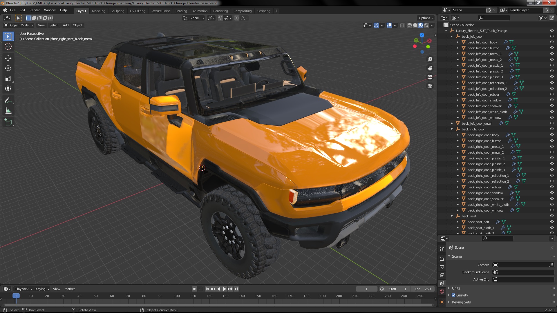 Luxury Electric SUT Truck Orange 3D