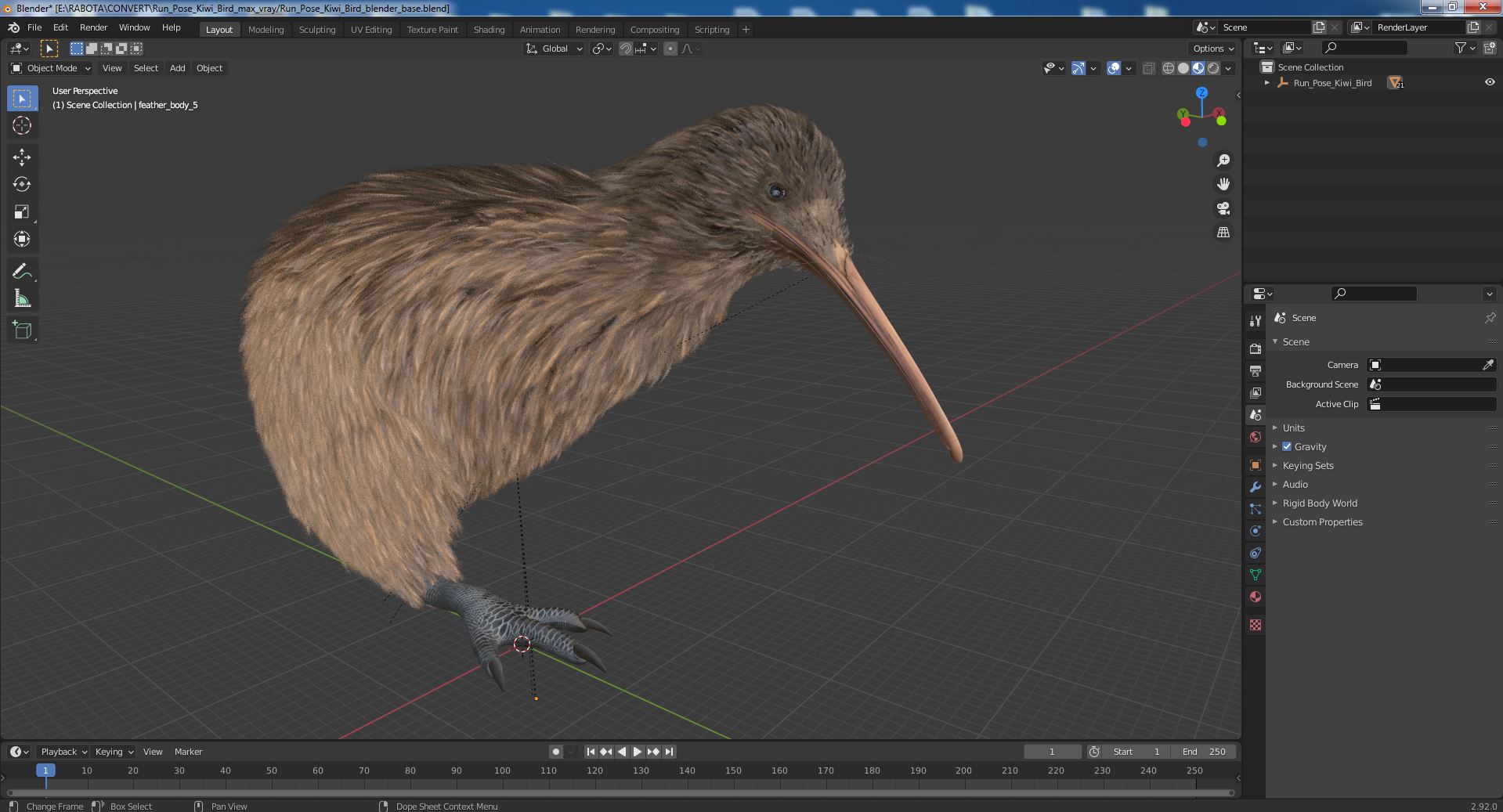 3D Run Pose Kiwi Bird model