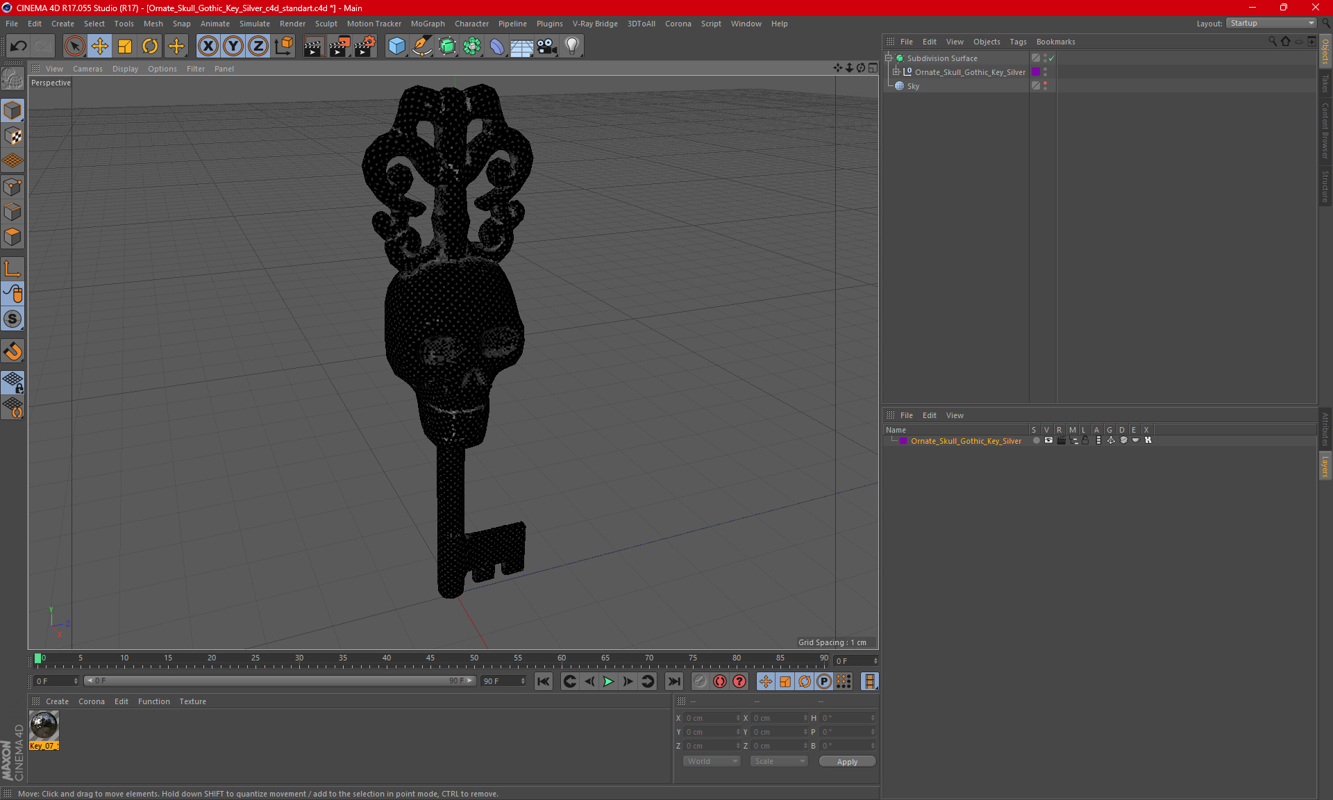 3D model Ornate Skull Gothic Key Silver