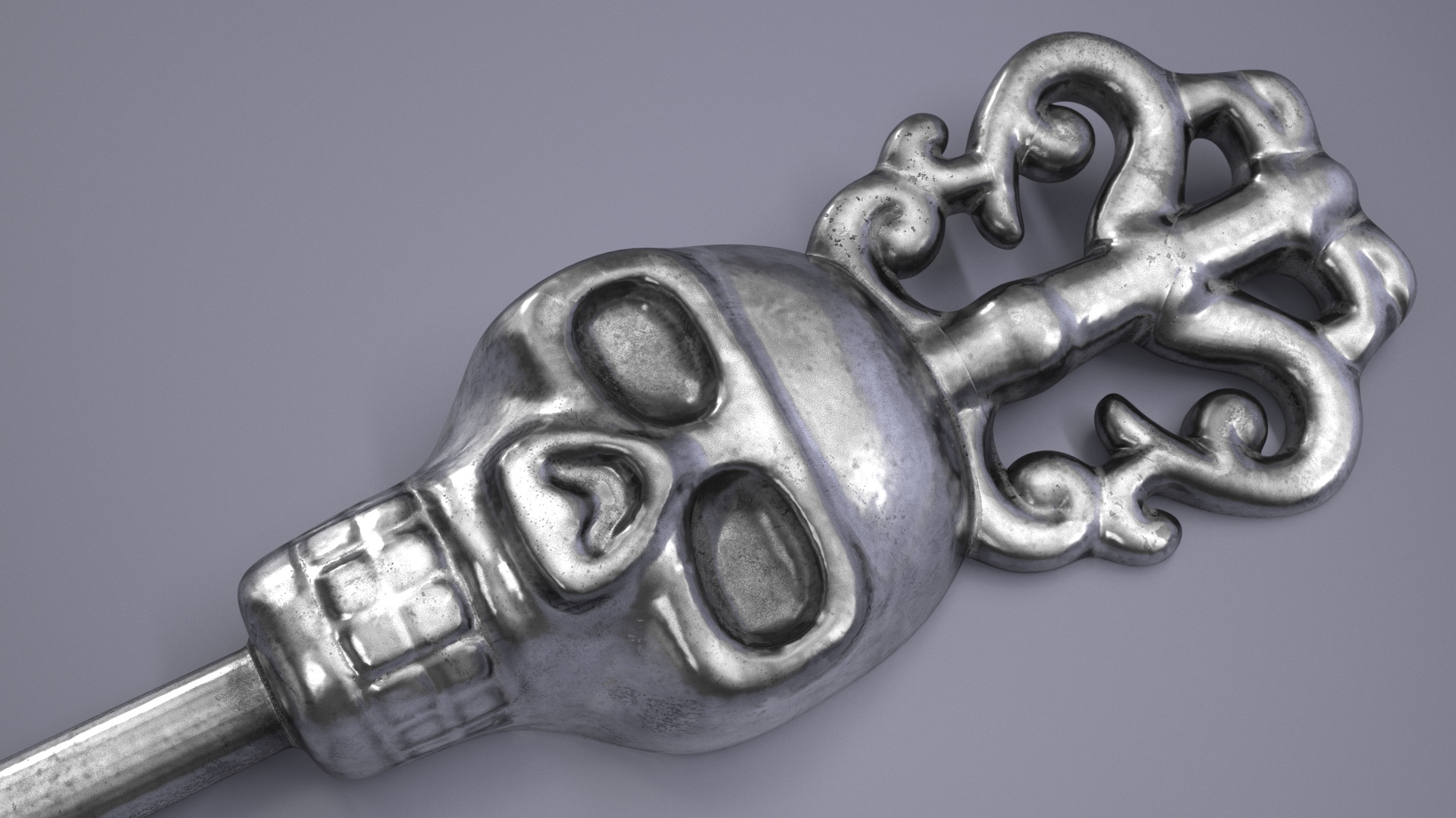 3D model Ornate Skull Gothic Key Silver