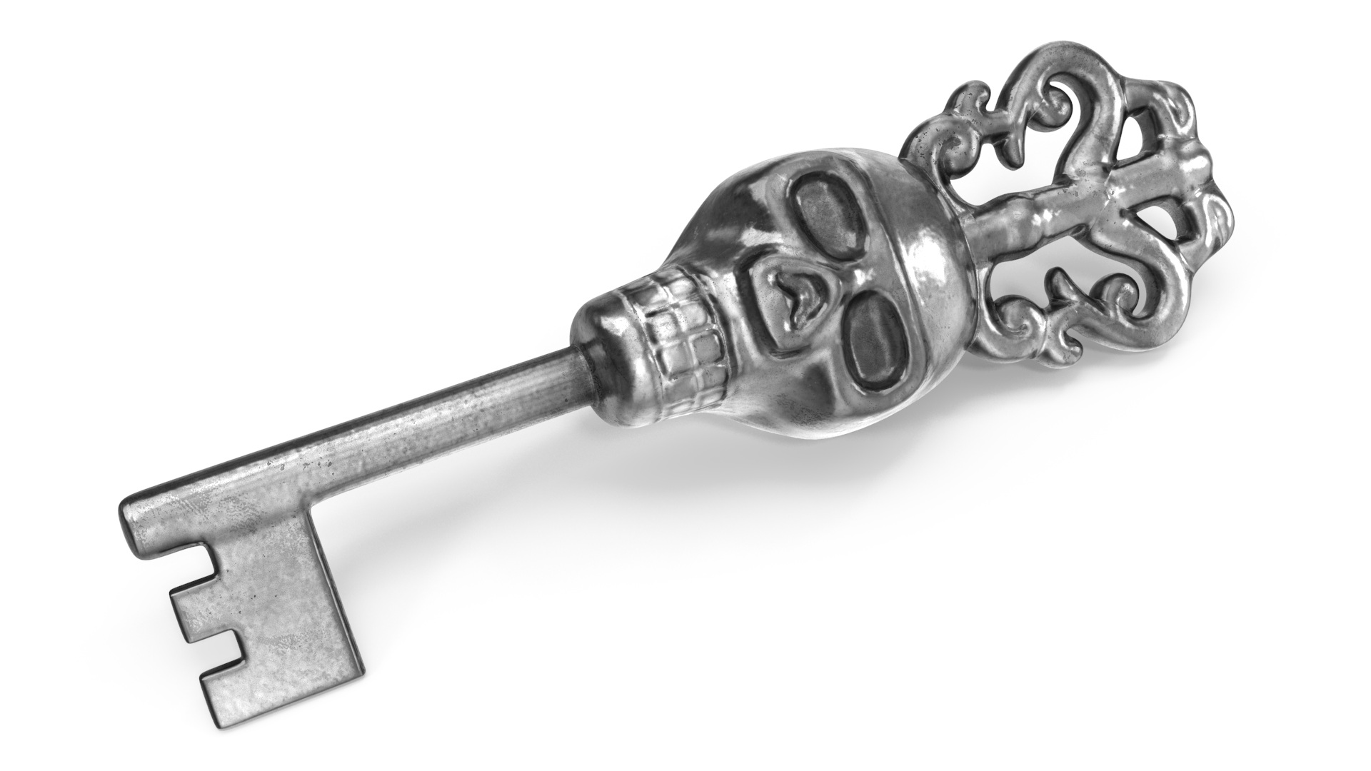 3D model Ornate Skull Gothic Key Silver