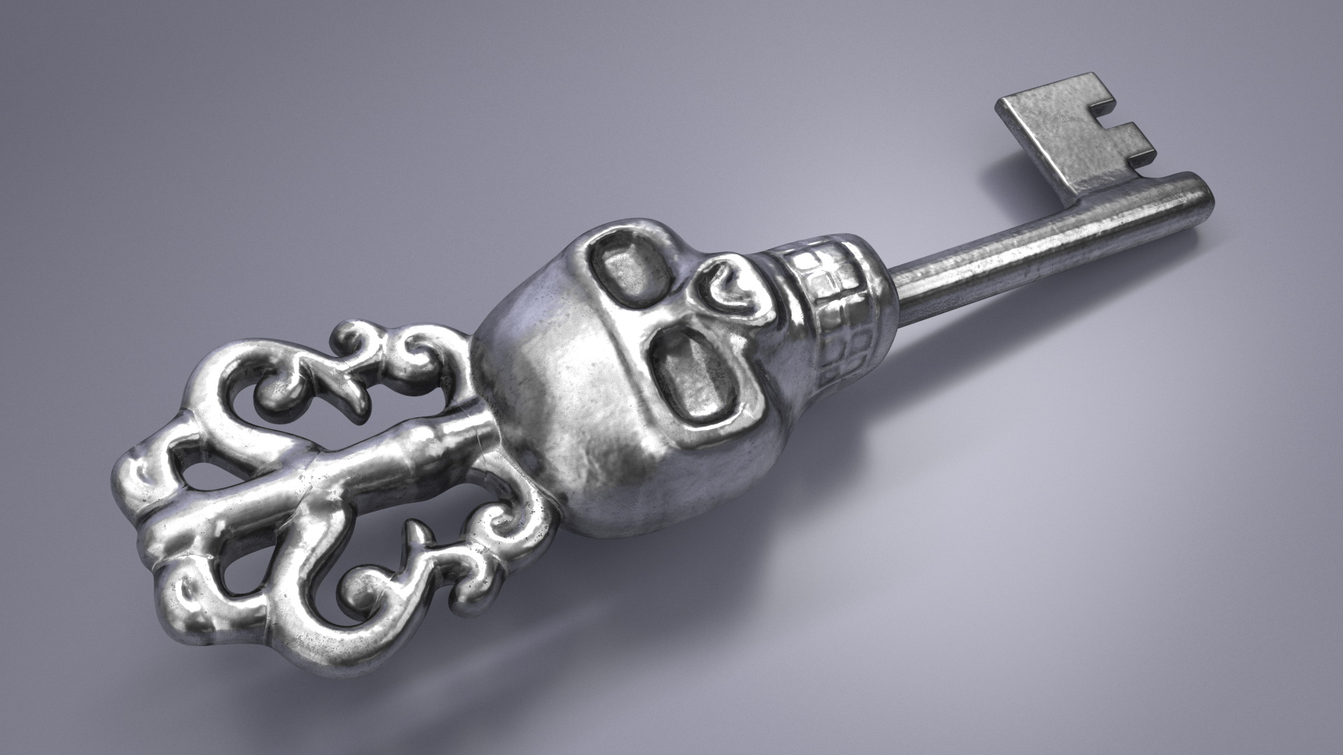 3D model Ornate Skull Gothic Key Silver