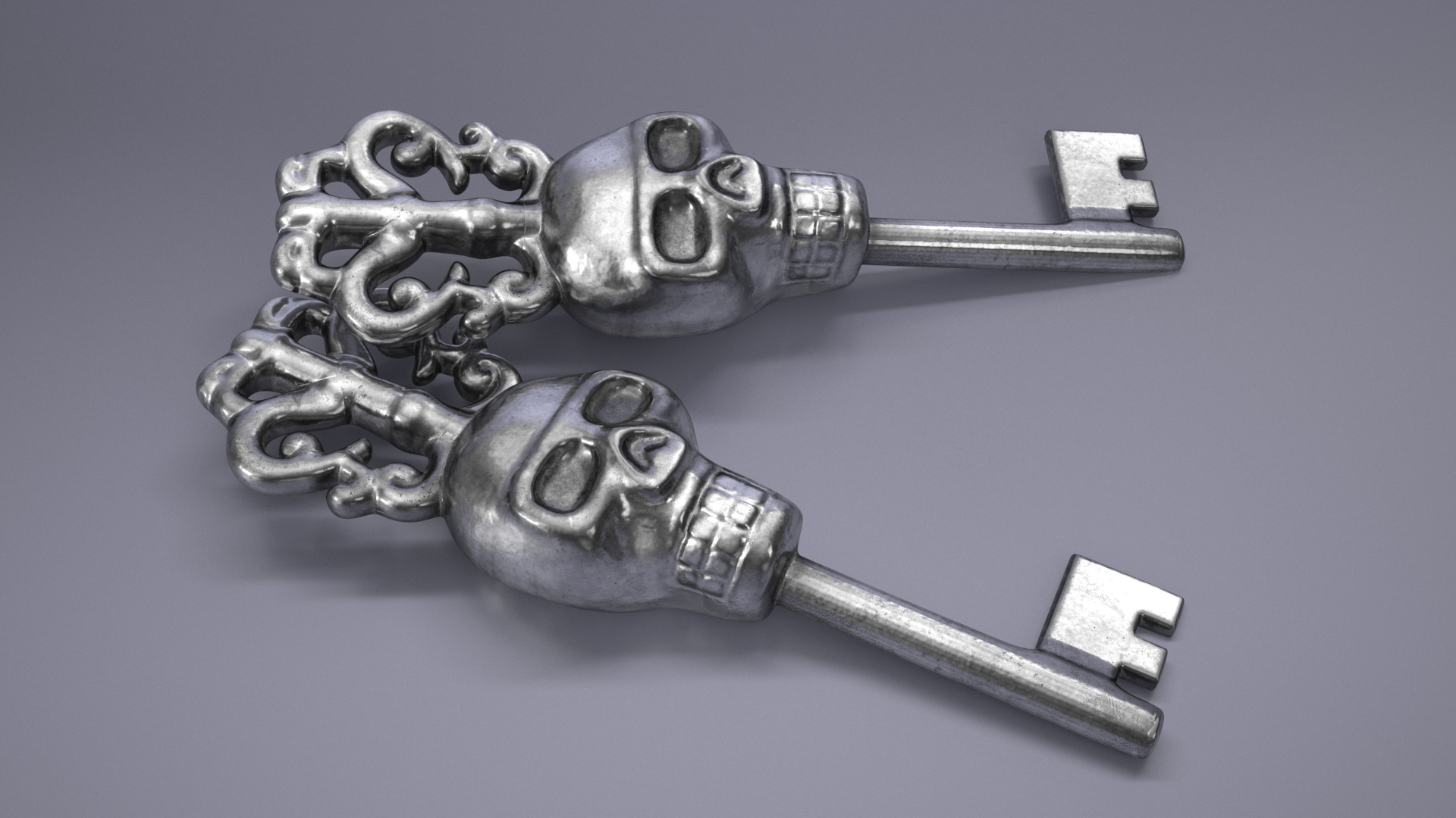 3D model Ornate Skull Gothic Key Silver