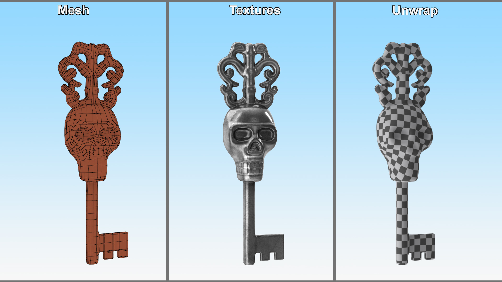 3D model Ornate Skull Gothic Key Silver