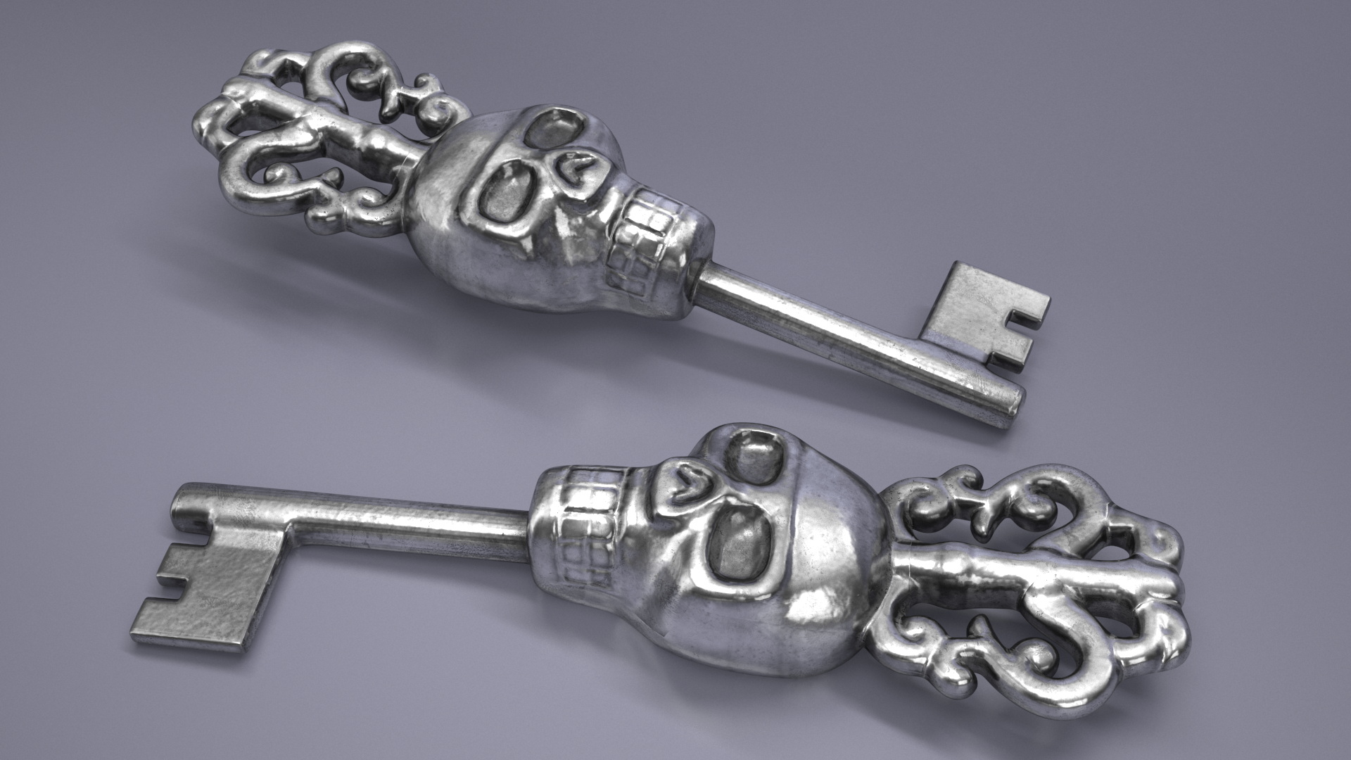 3D model Ornate Skull Gothic Key Silver
