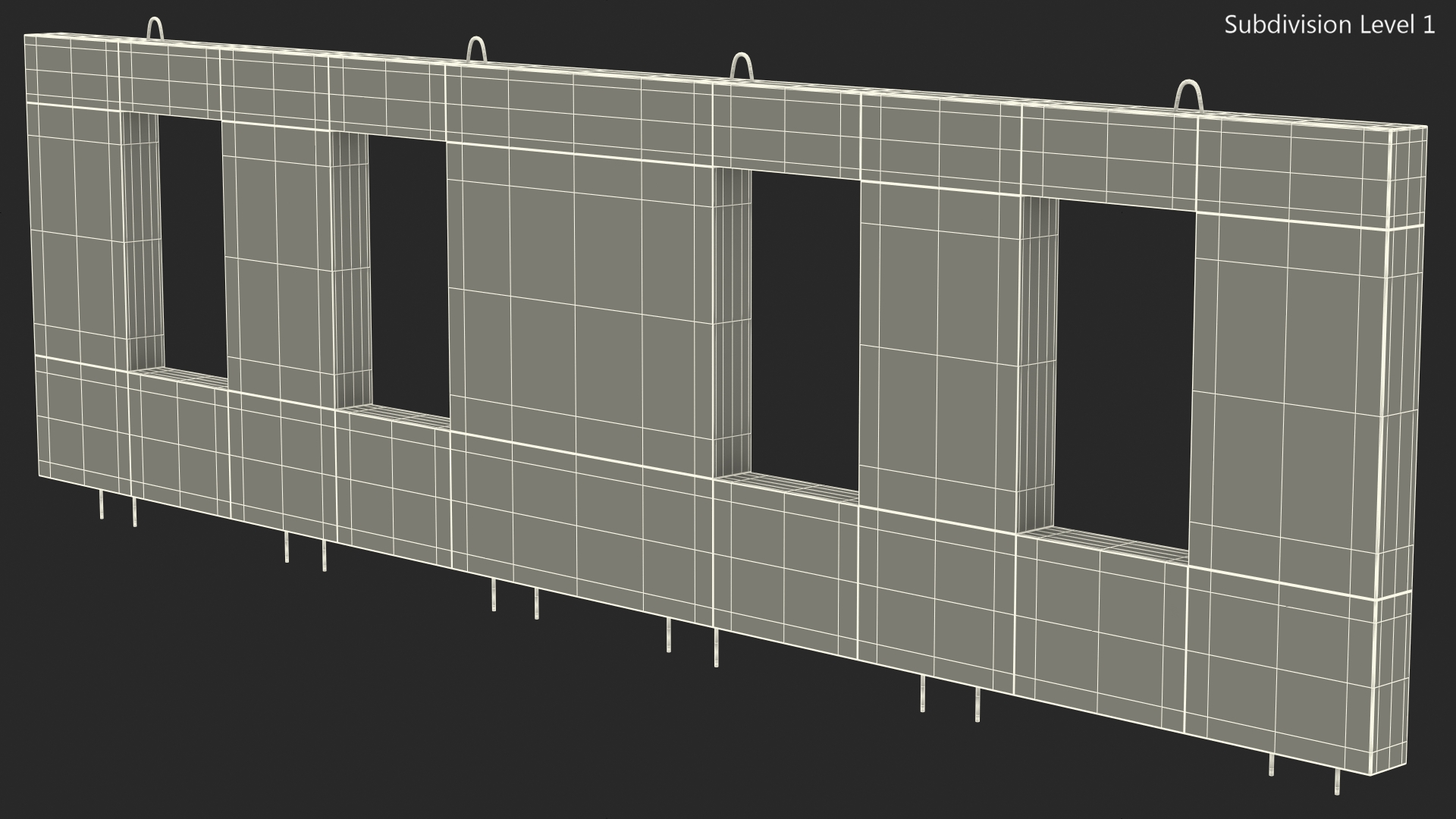 Concrete Panel with Windows Long 3D