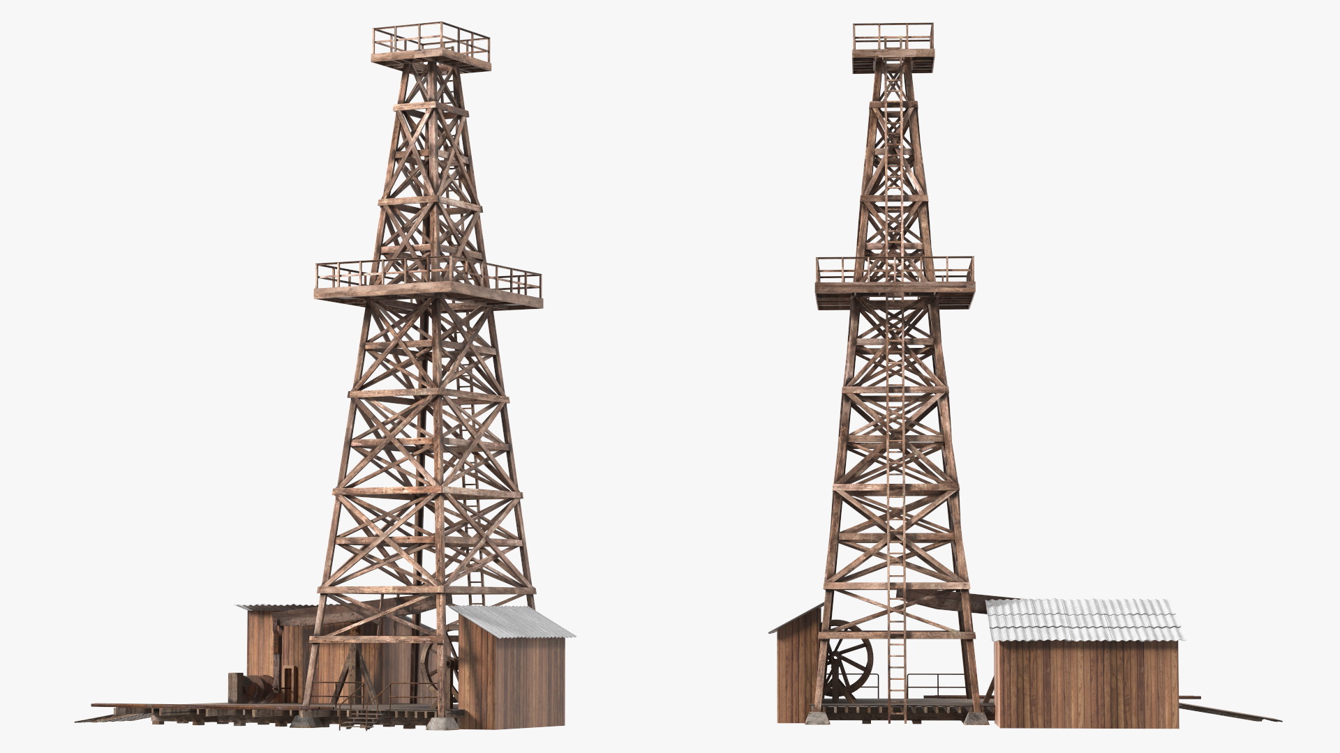 Old Wooden Oil Derrick 3D