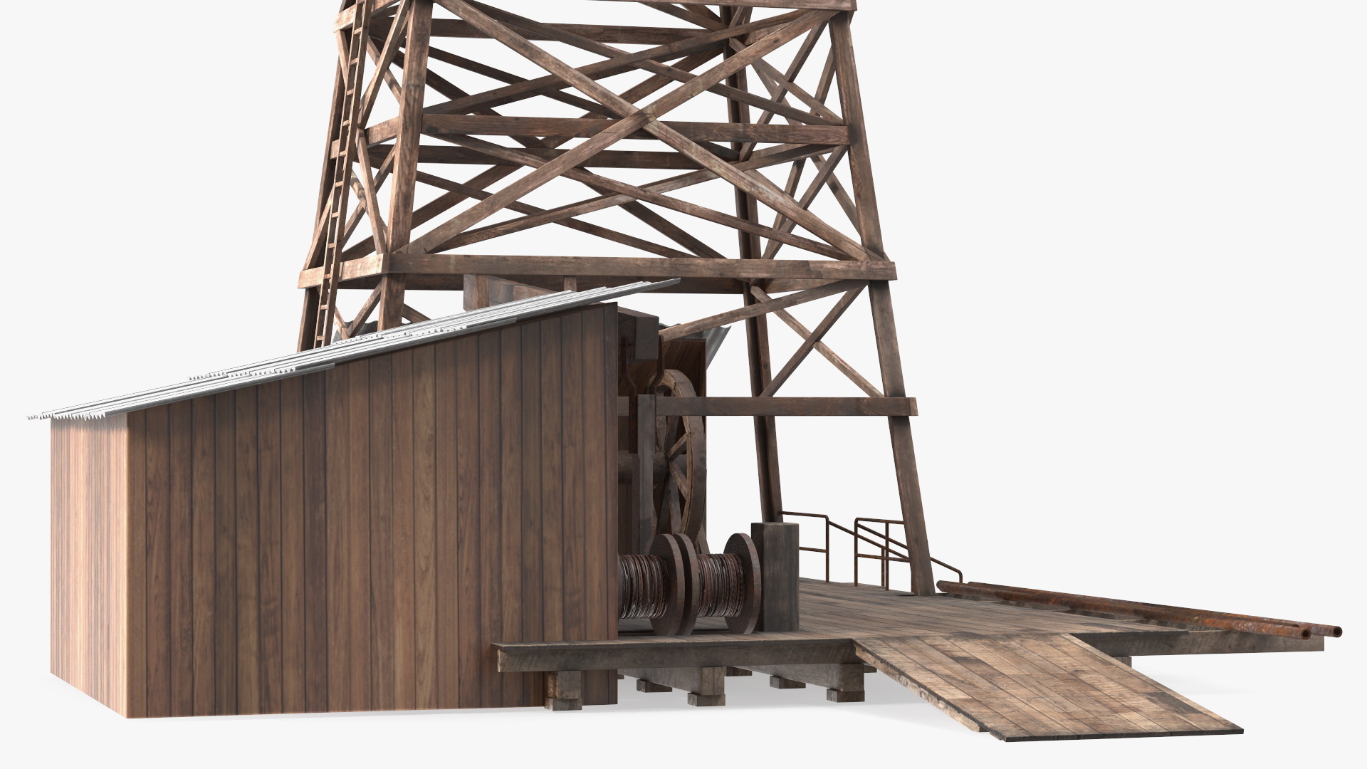 Old Wooden Oil Derrick 3D