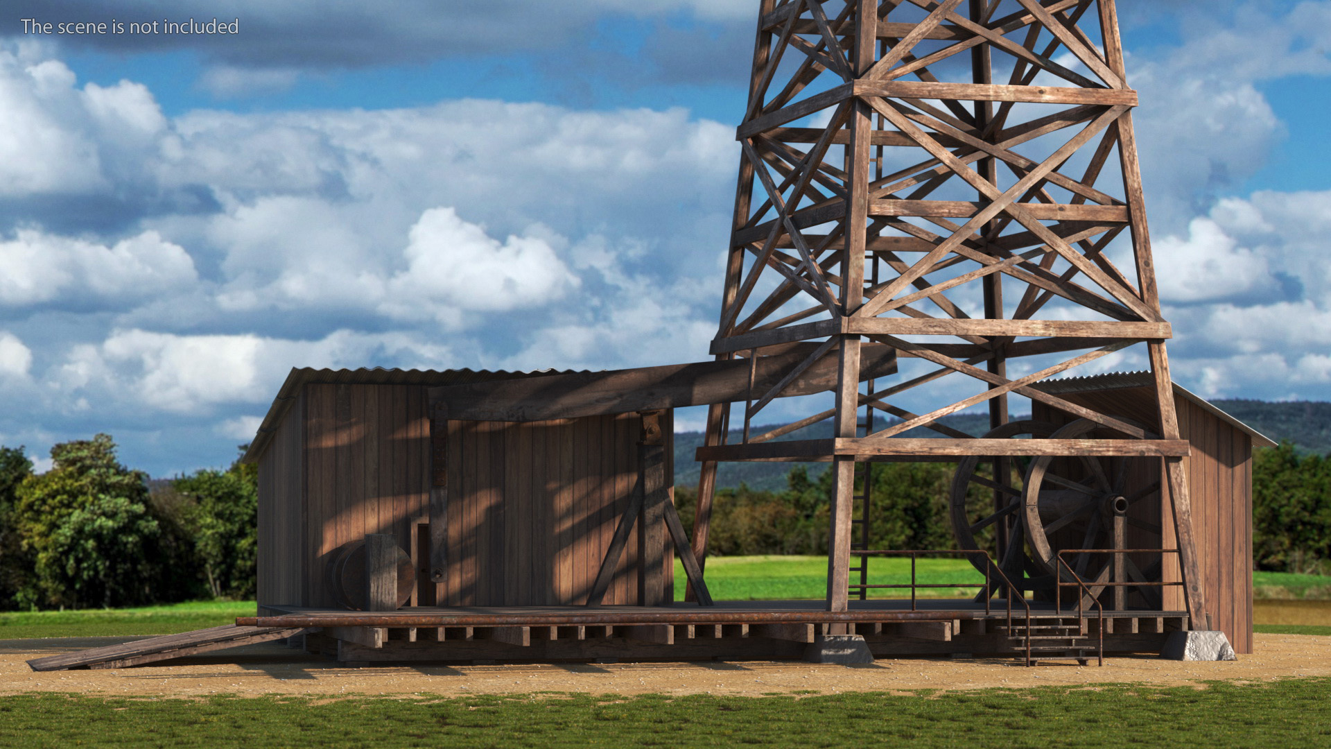 Old Wooden Oil Derrick 3D
