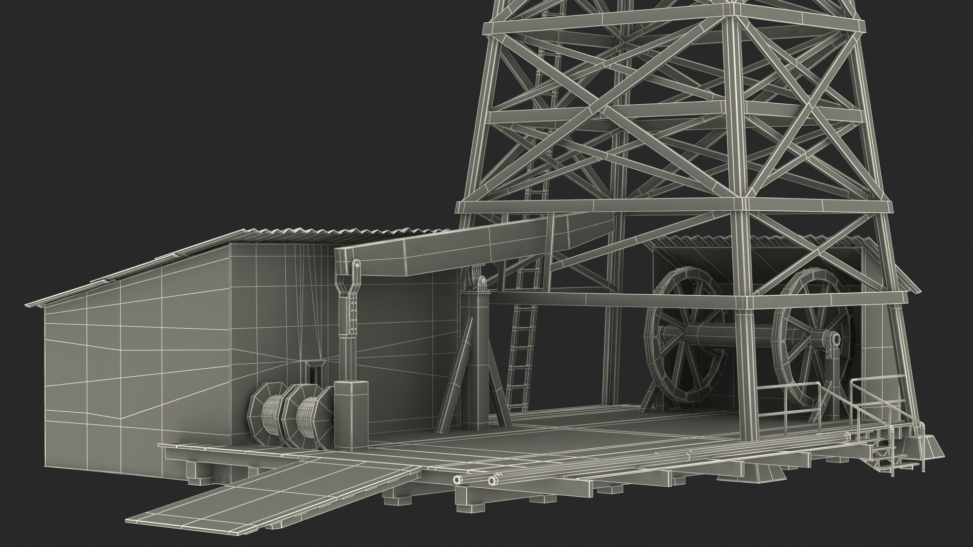 Old Wooden Oil Derrick 3D