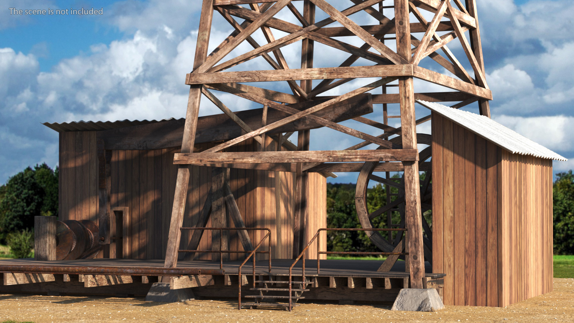 Old Wooden Oil Derrick 3D