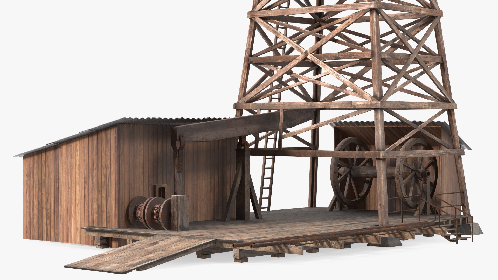 Old Wooden Oil Derrick 3D