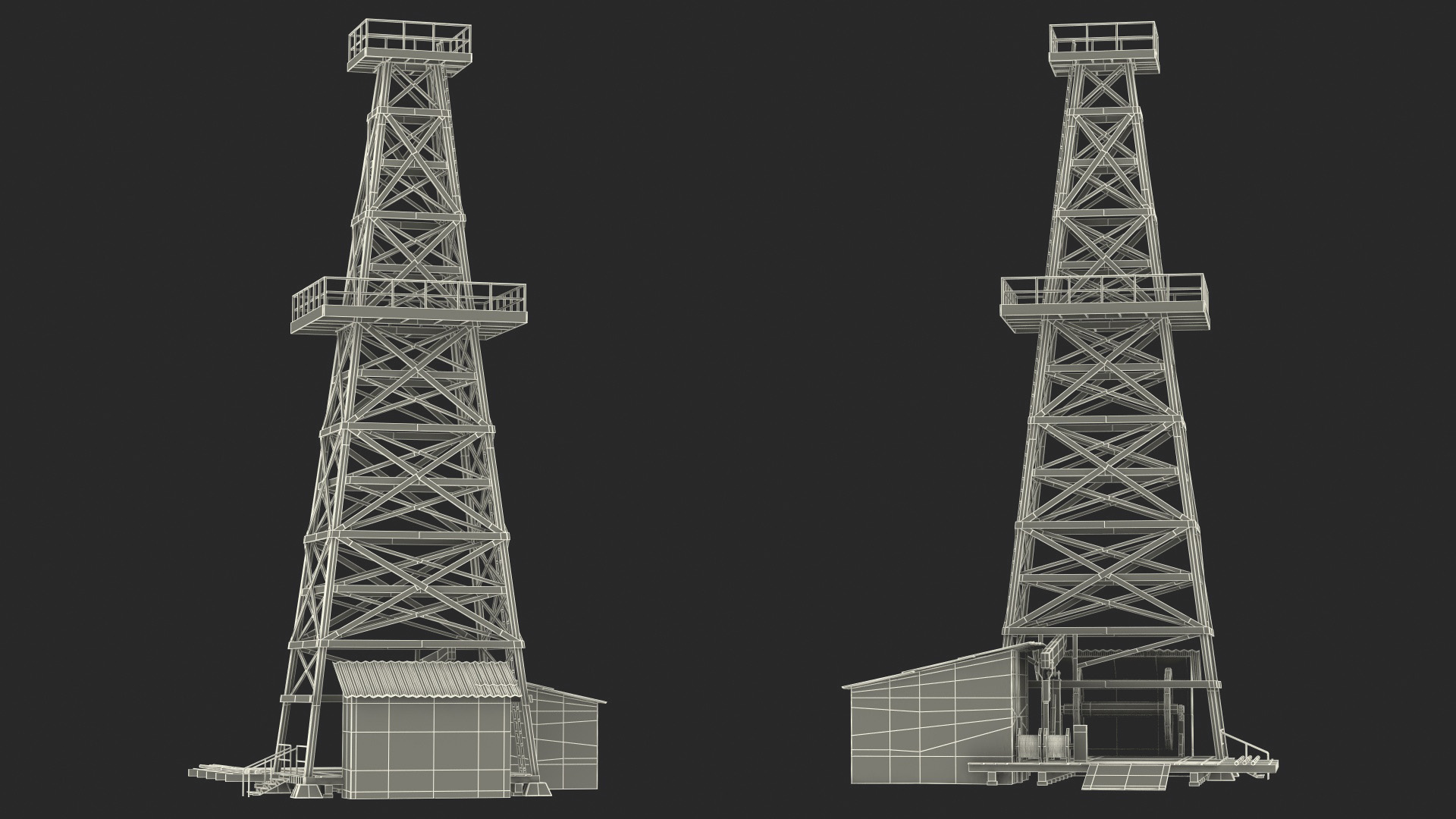 Old Wooden Oil Derrick 3D