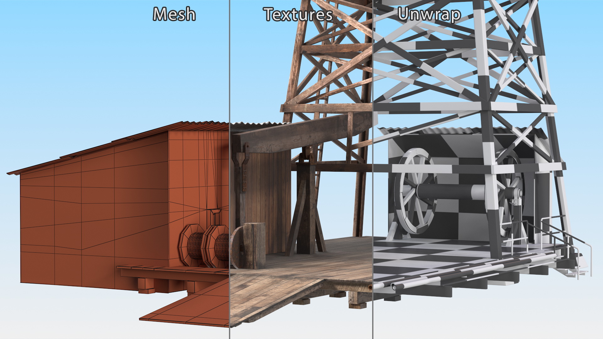 Old Wooden Oil Derrick 3D