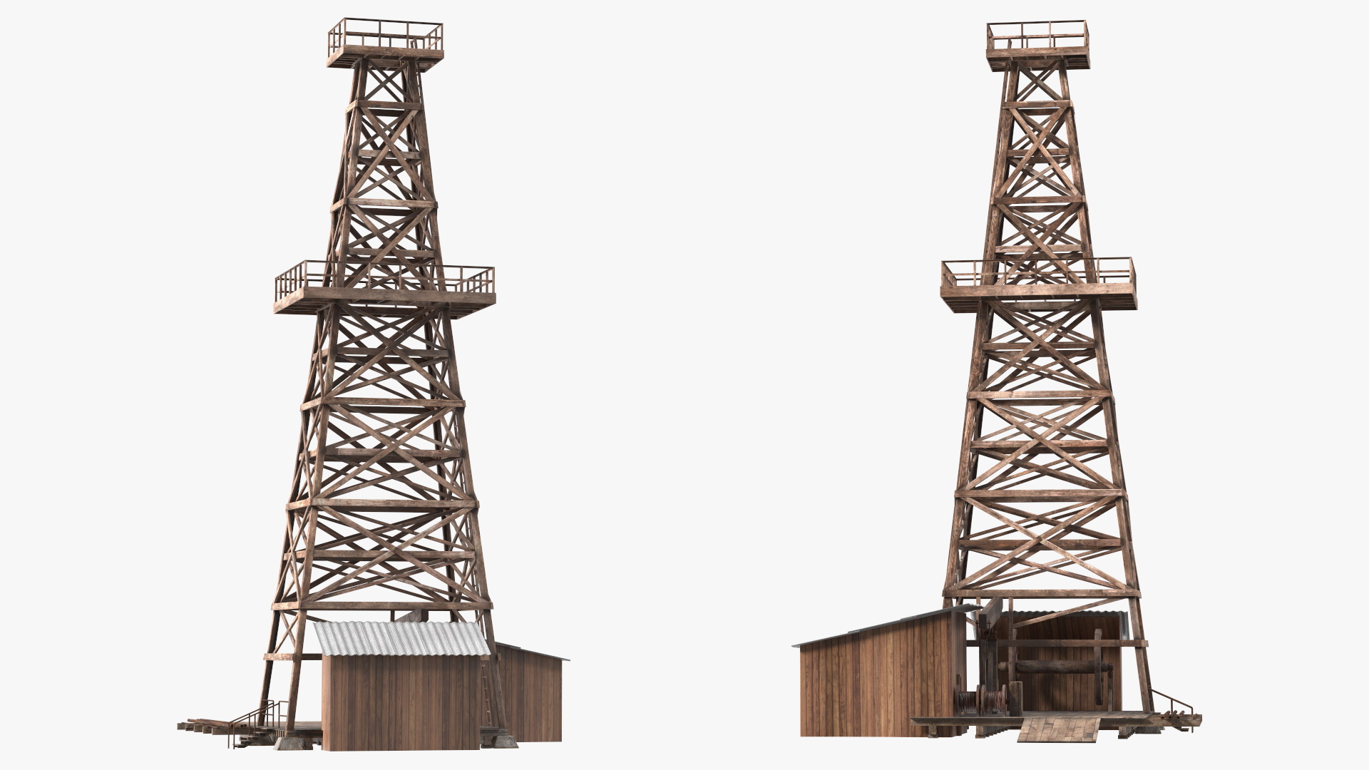 Old Wooden Oil Derrick 3D