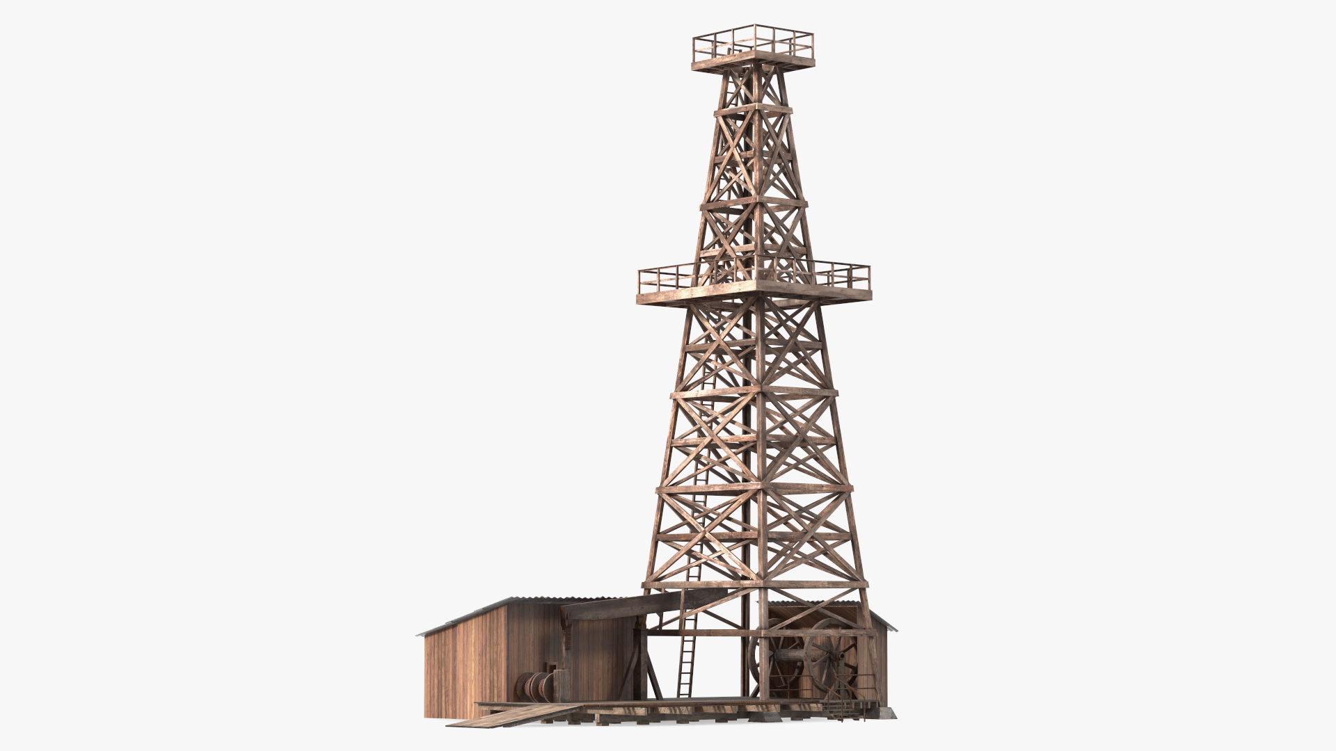 Old Wooden Oil Derrick 3D