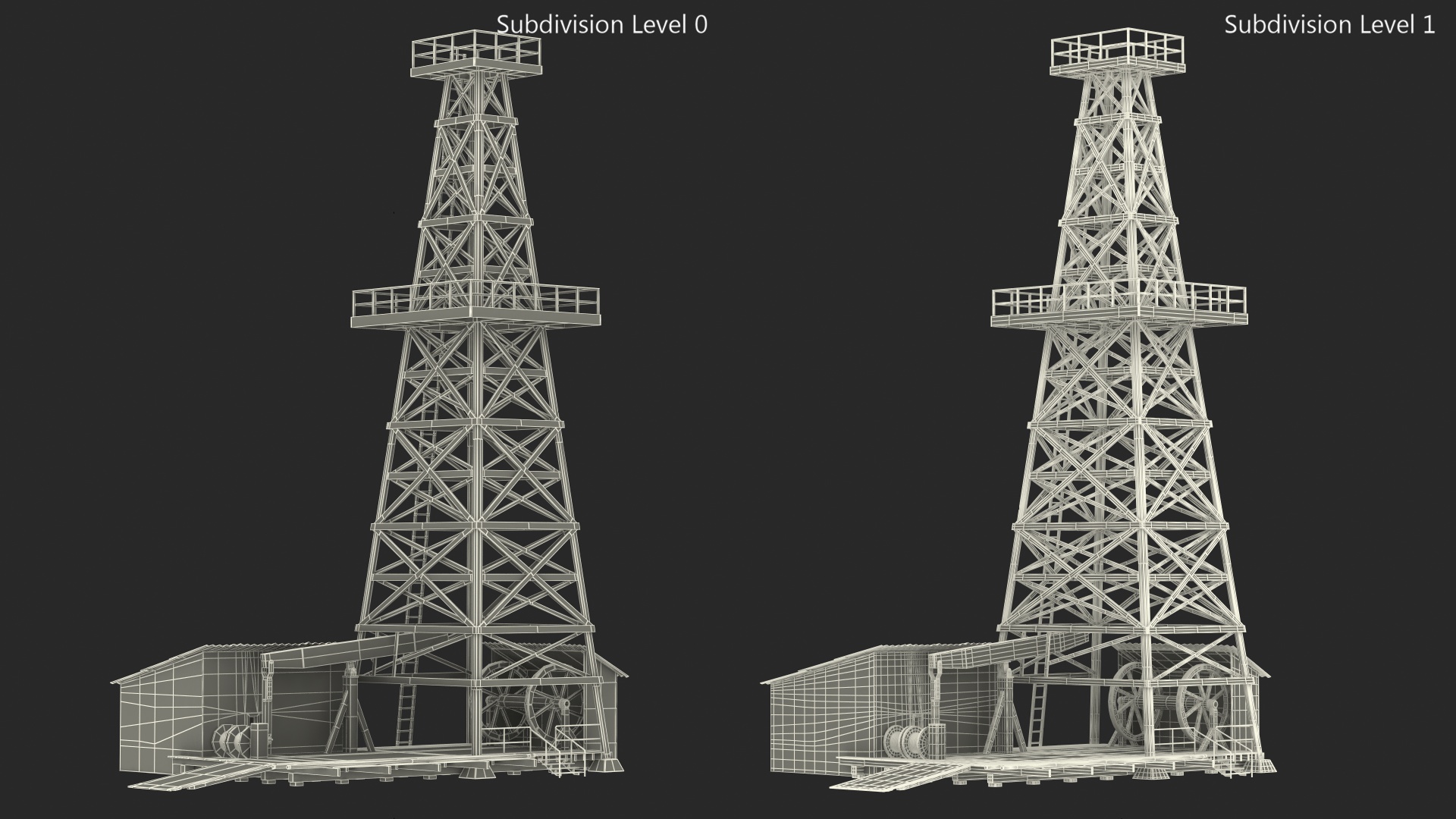 Old Wooden Oil Derrick 3D
