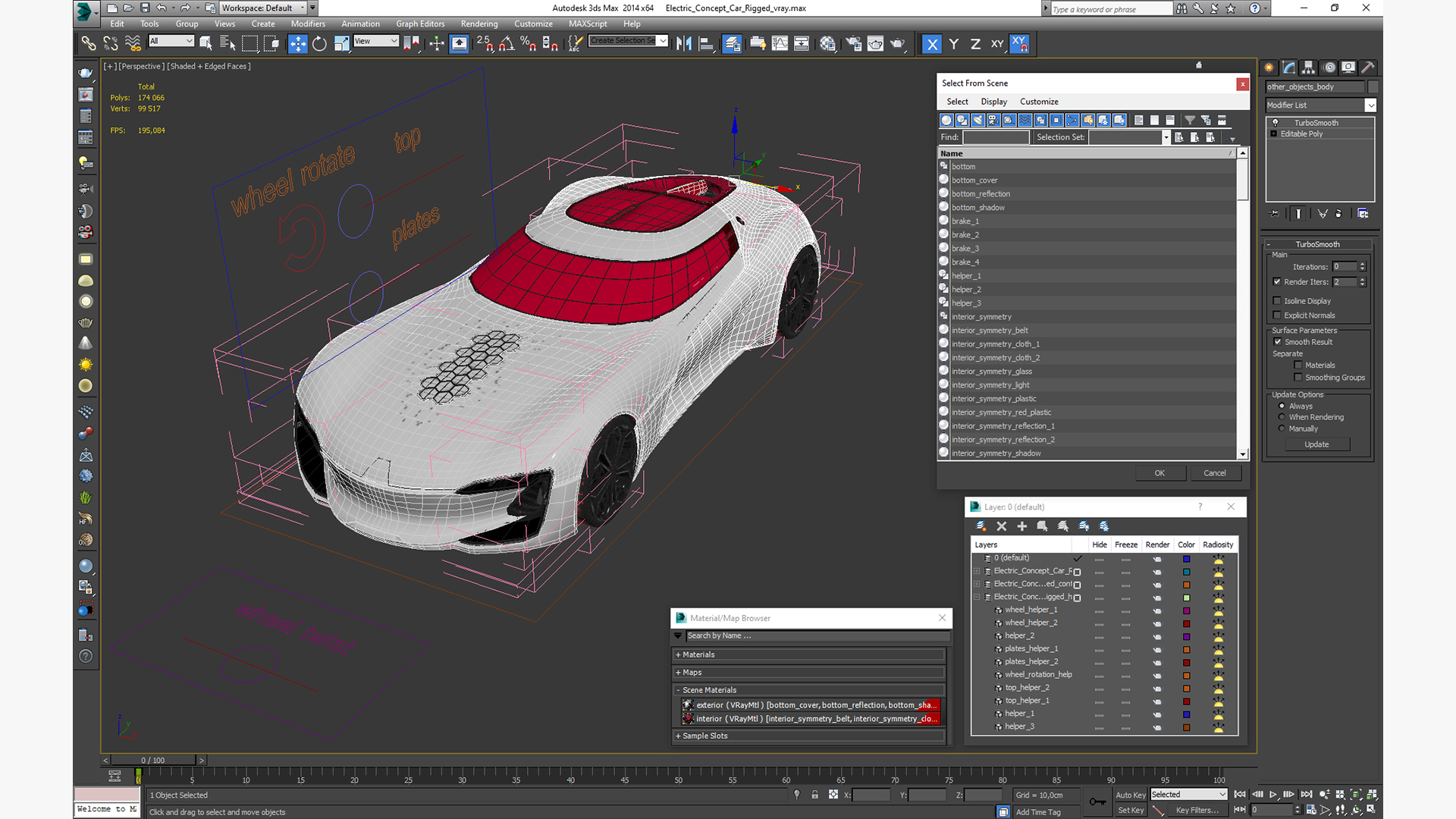 3D Electric Concept Car Rigged for Cinema 4D