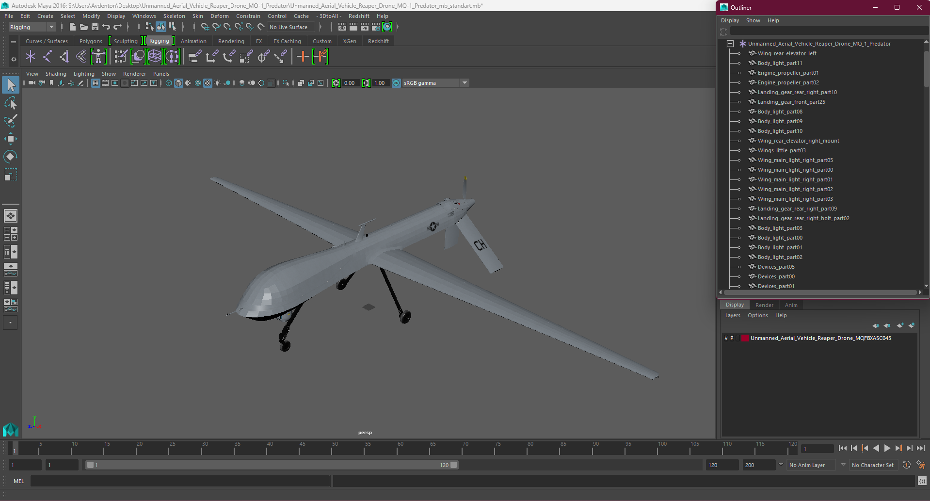 3D model Unmanned Aerial Vehicle Reaper Drone MQ-1 Predator