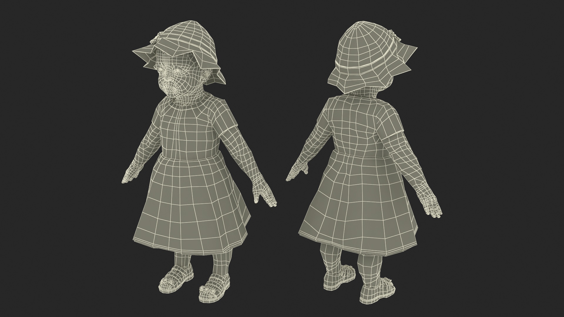 Little African Girl in Summer Outfit Fur Rigged 3D