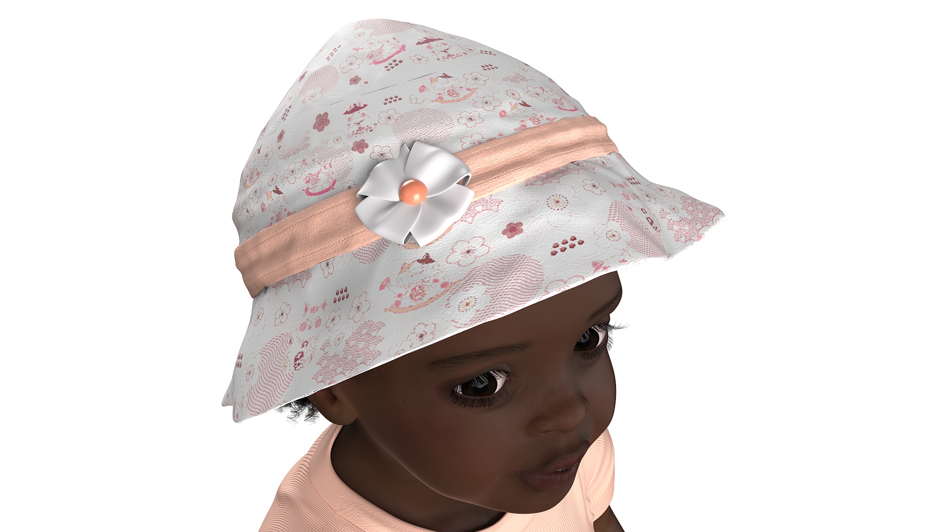 Little African Girl in Summer Outfit Fur Rigged 3D