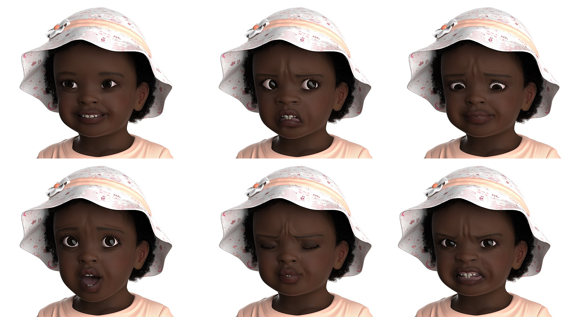 Little African Girl in Summer Outfit Fur Rigged 3D