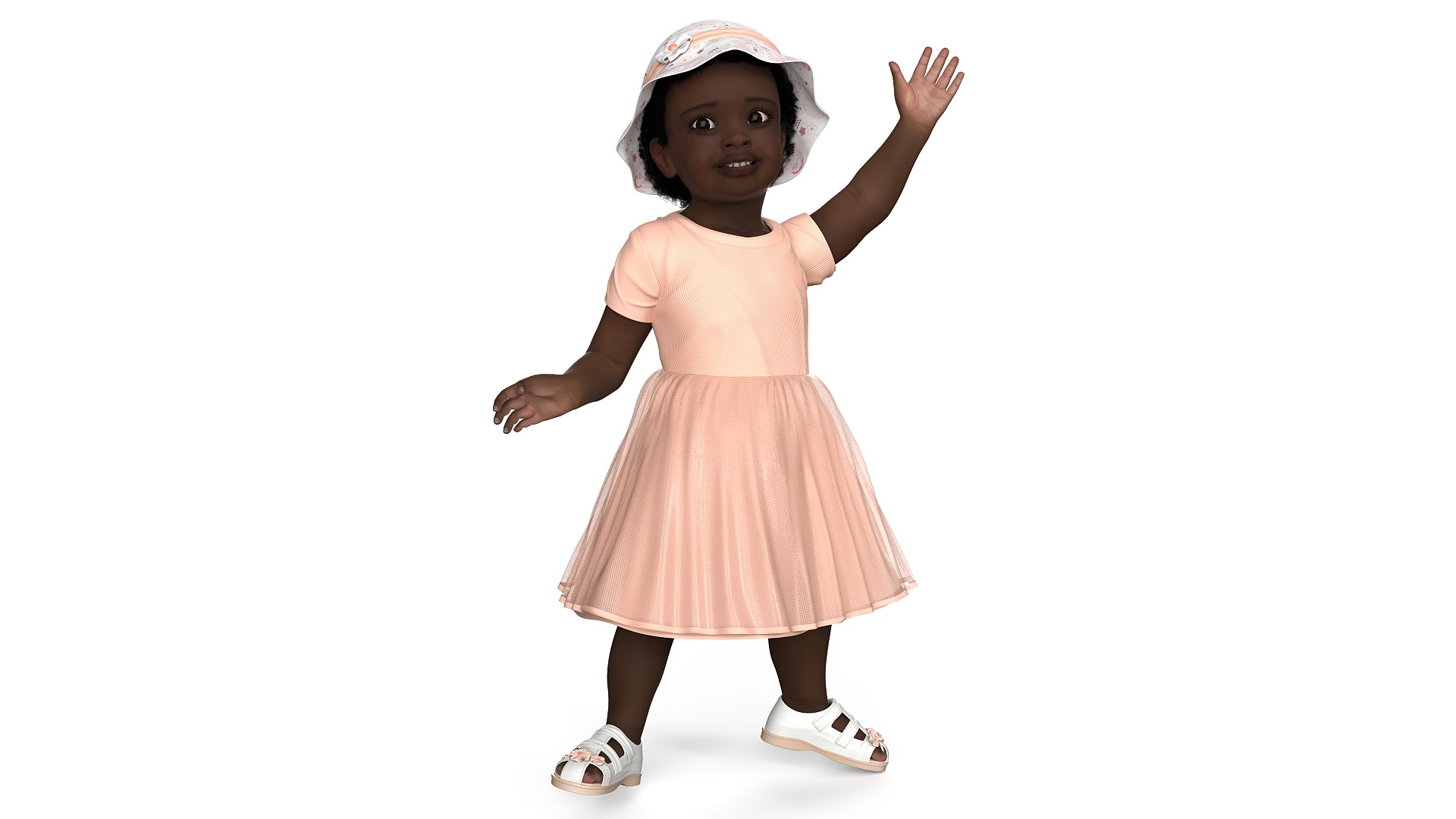 Little African Girl in Summer Outfit Fur Rigged 3D