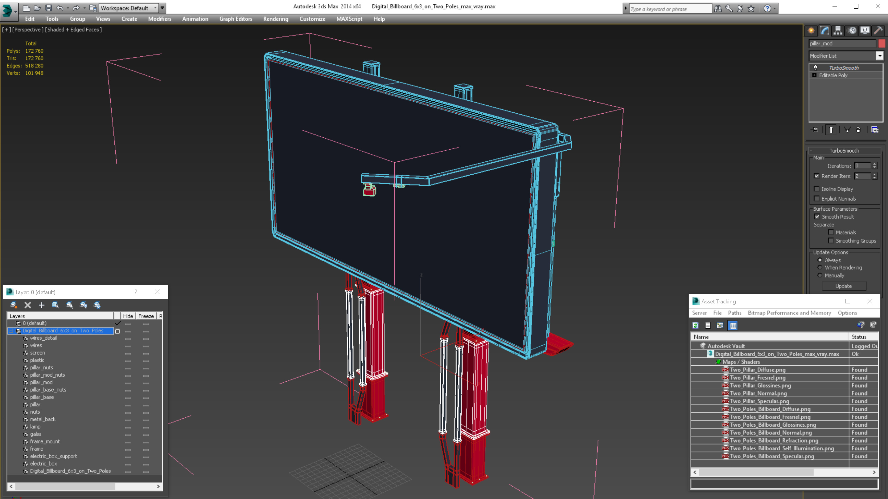 Digital Billboard 6x3 on Two Poles 3D model
