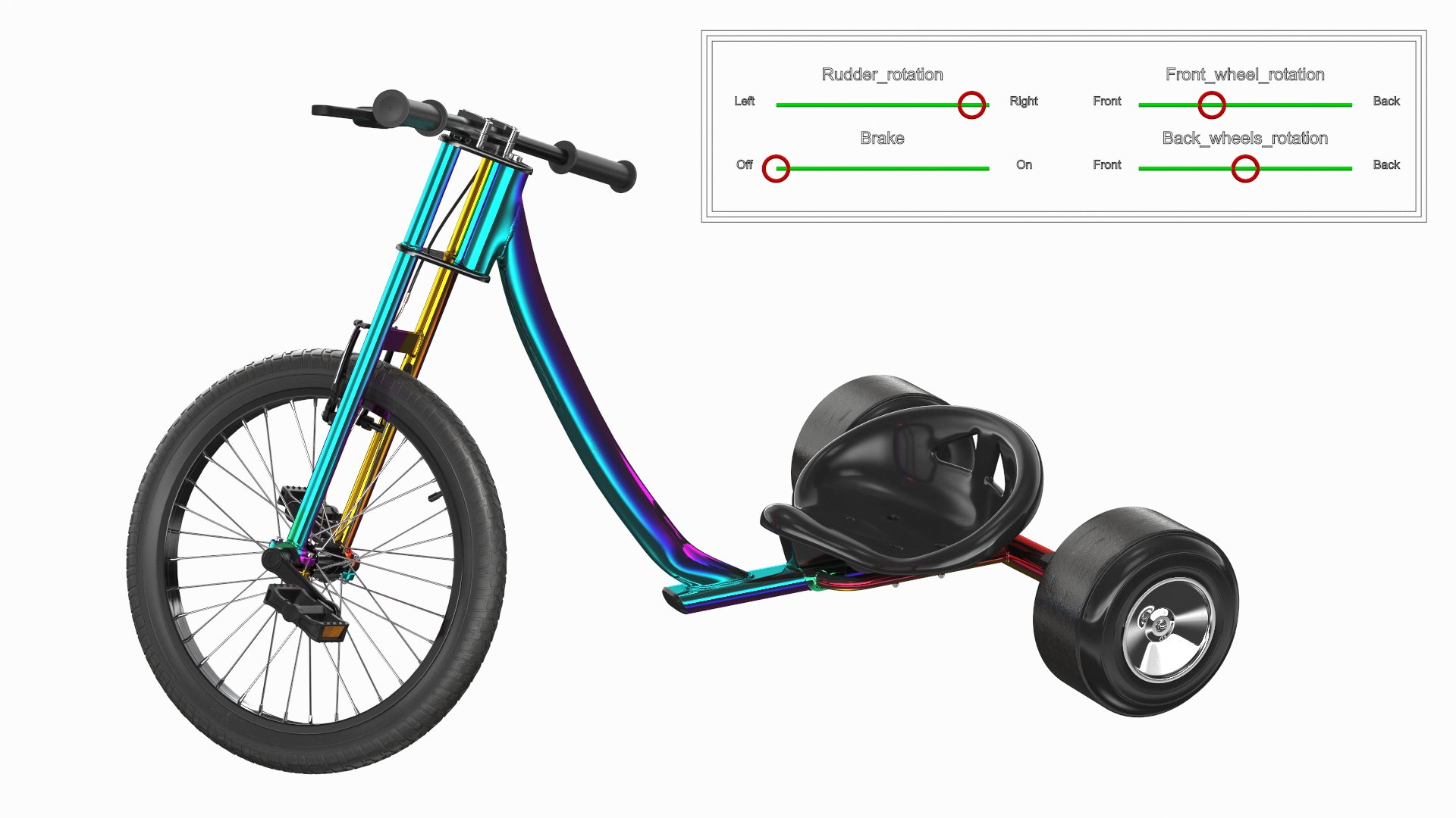 3D Razor DXT Drift Trike Colored Chrome Rigged model