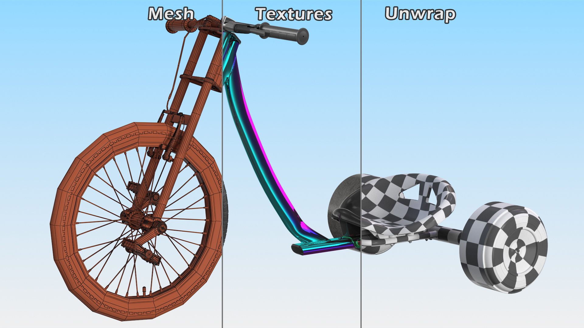 3D Razor DXT Drift Trike Colored Chrome Rigged model