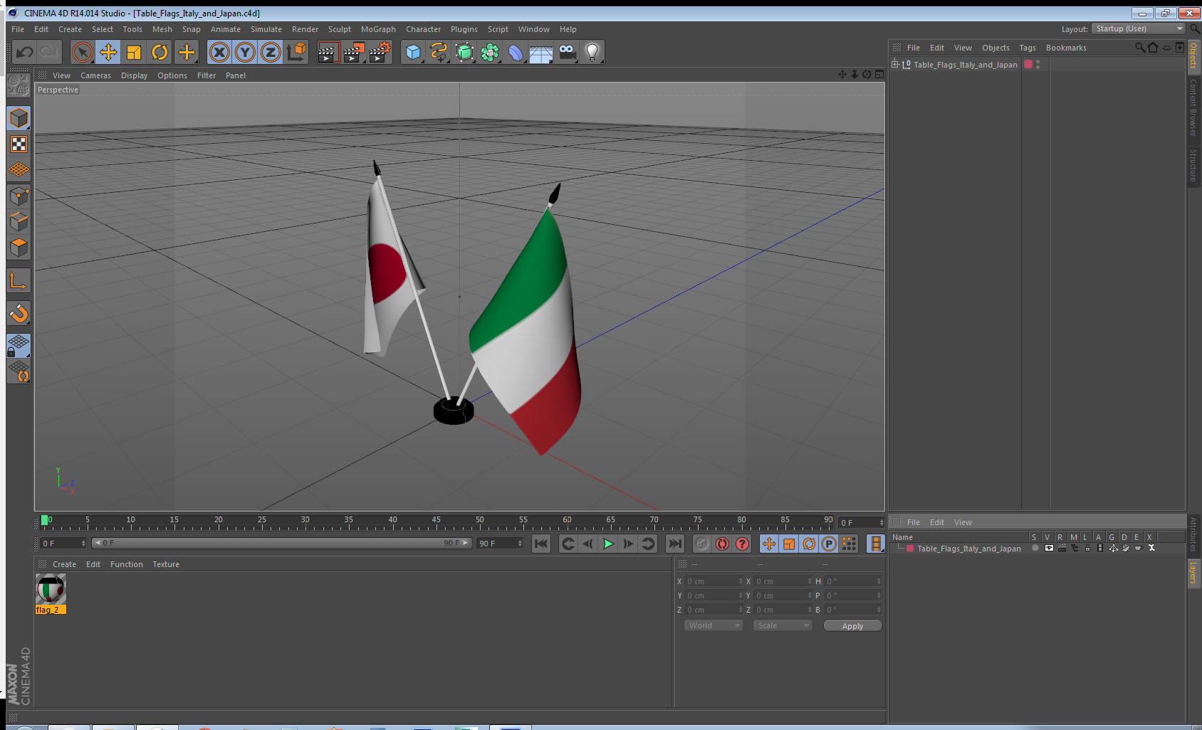 Table Flags Italy and Japan 3D