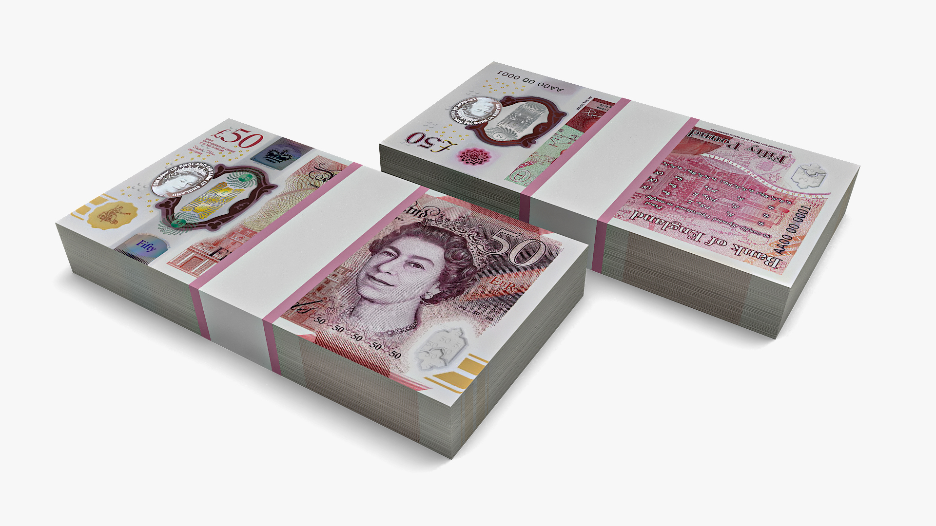 3D British Currency 50 Pounds Pack