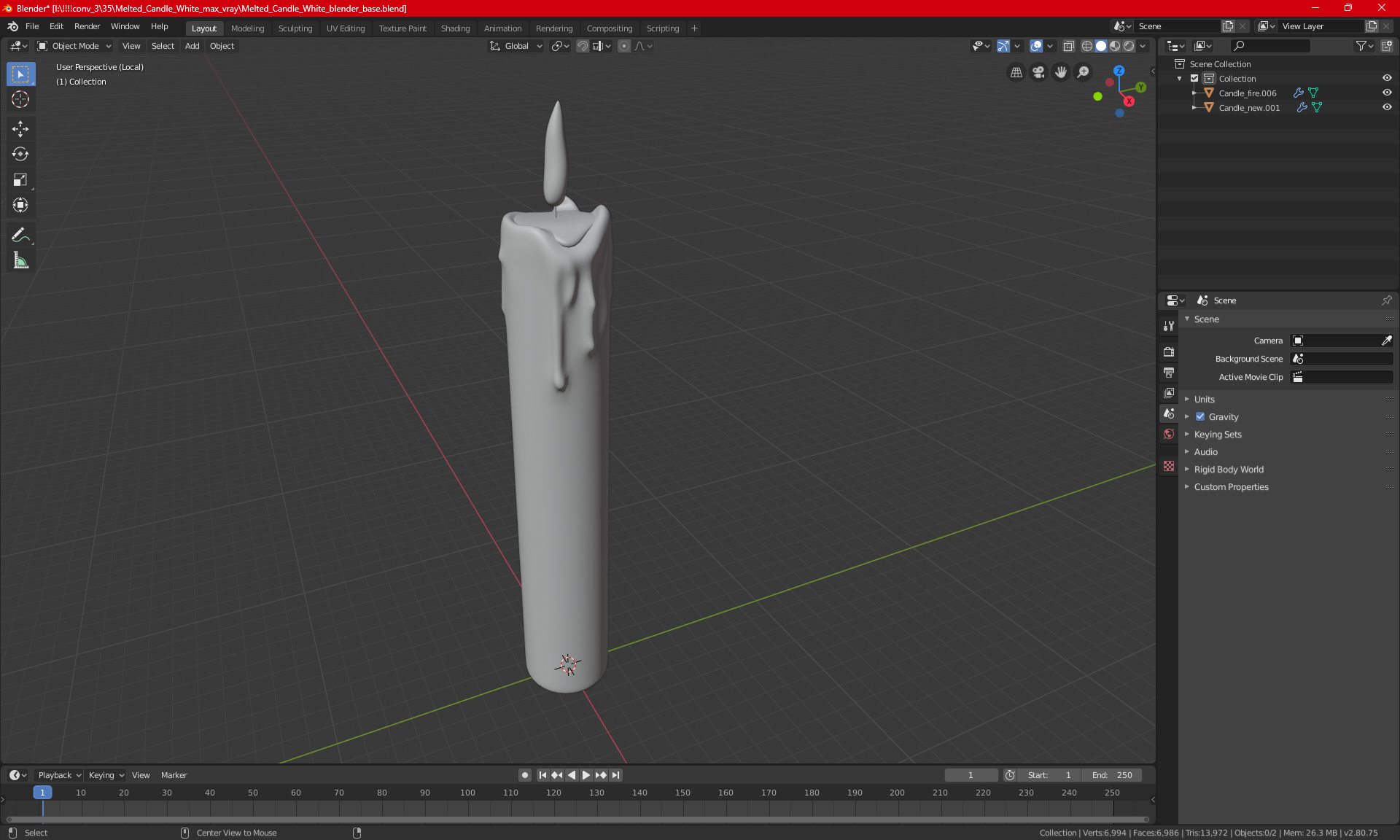 Single Burning Candle Black 3D