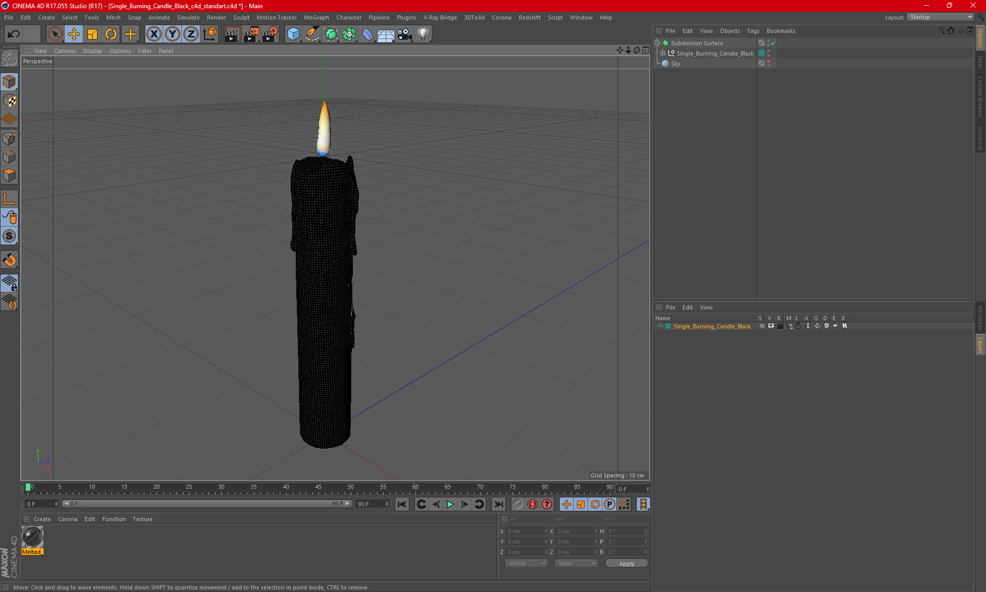 Single Burning Candle Black 3D