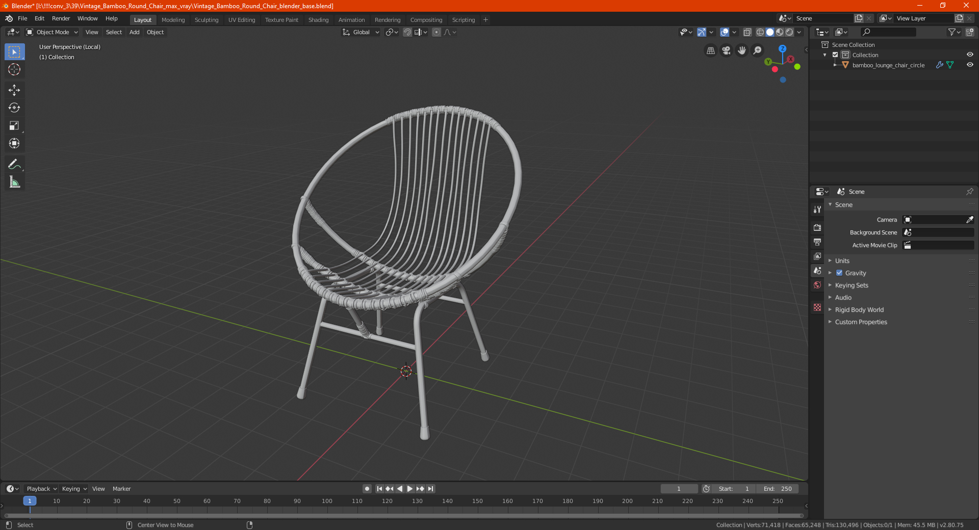 3D Vintage Bamboo Round Chair