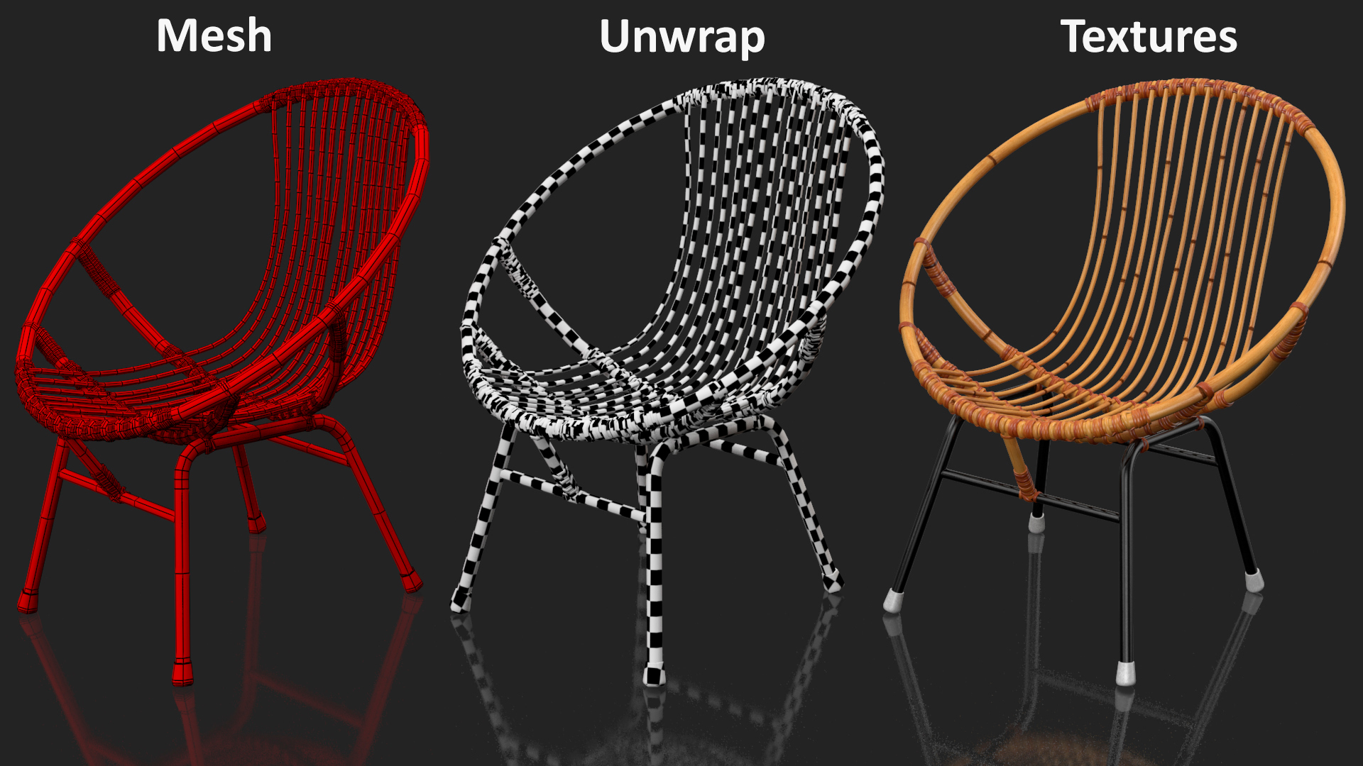 3D Vintage Bamboo Round Chair