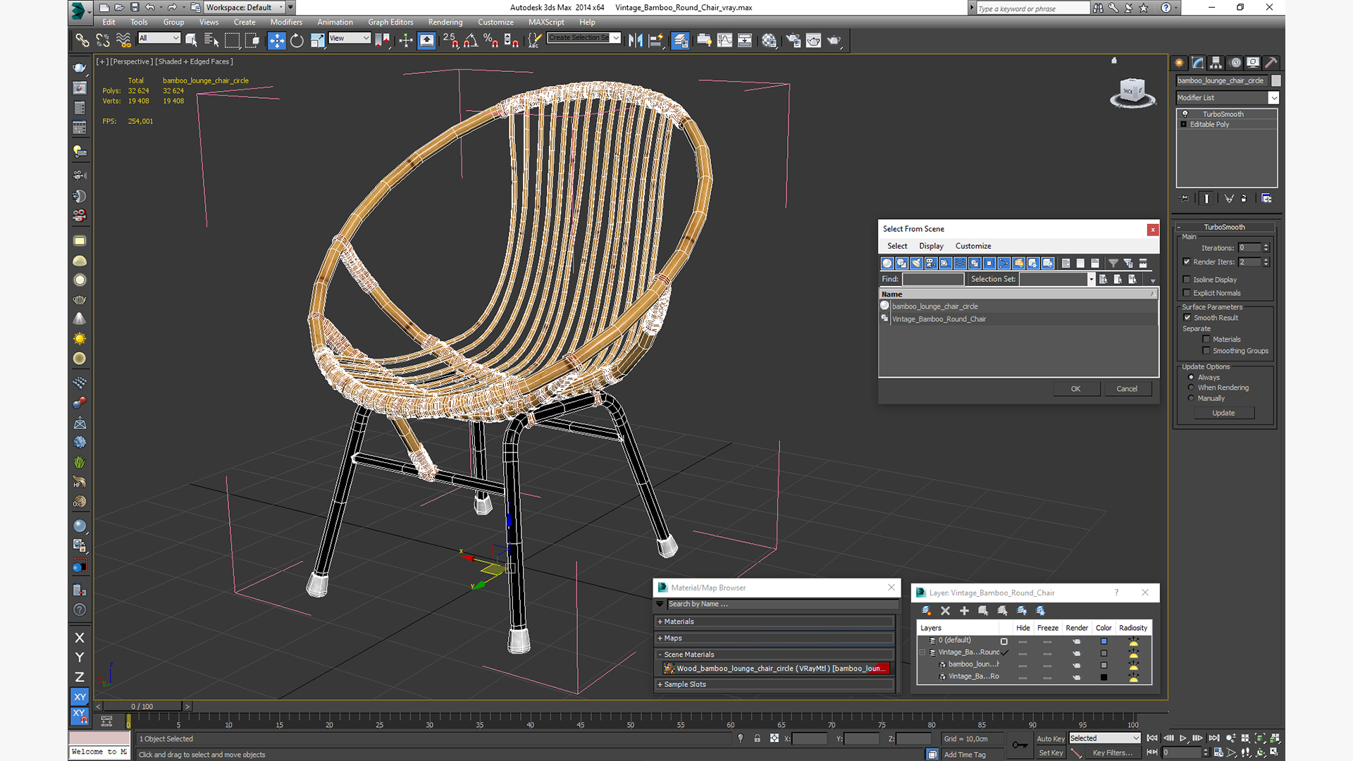 3D Vintage Bamboo Round Chair