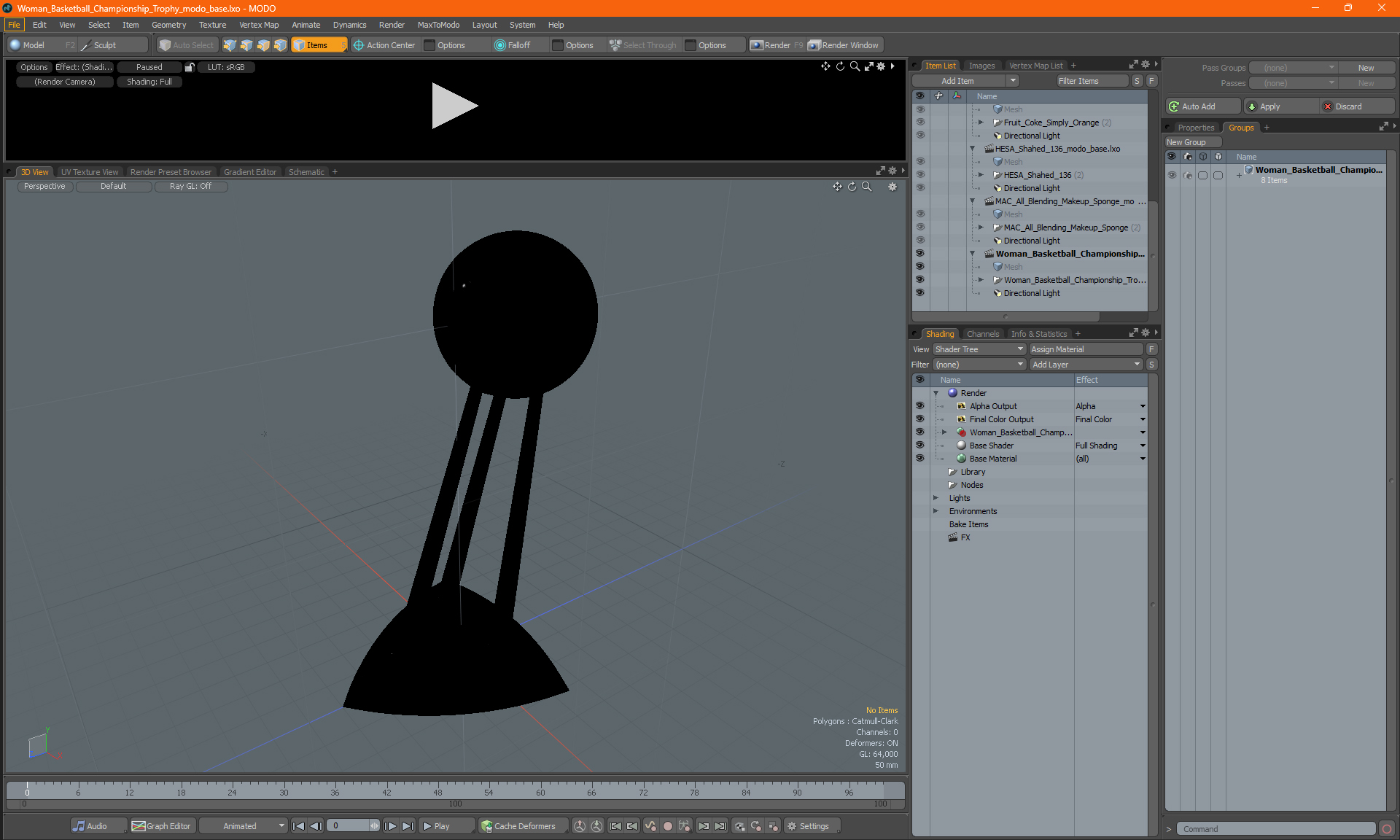 3D Woman Basketball Championship Trophy
